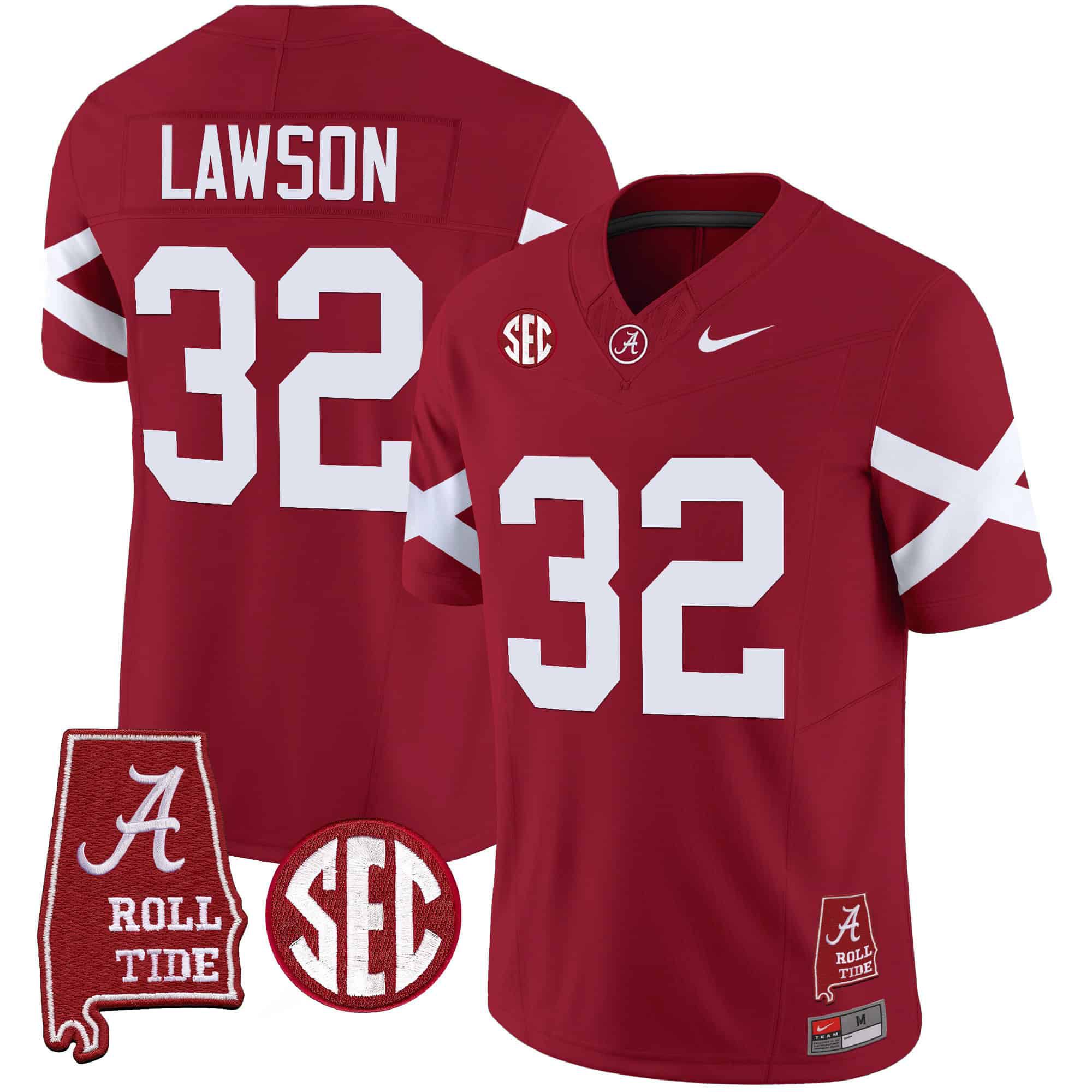 Men Alabama Crimson Tide #32 Lawson Red Map Vapor Limited 2024 Nike NCAA Jersey